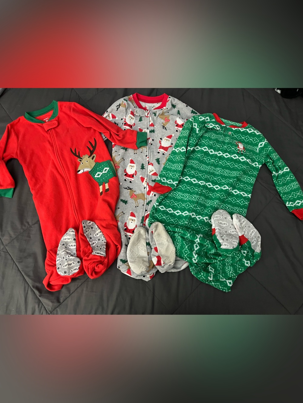 Carter's Kids Holiday Footed Pajama Set - Red, Gray, Green